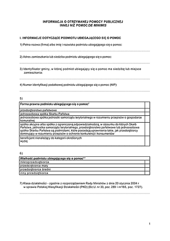 ZUS IOPP Informacja o otrzymanej pomocy publicznej innej niż pomoc de minimis