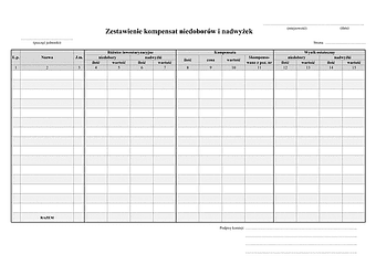 ZKNiN Zestawienie kompensat niedoborów i nadwyżek