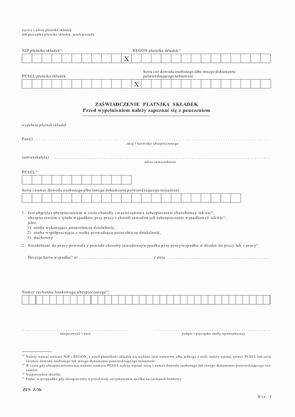 ZUS Z-3b (archiwalny) Zaświadczenie płatnika składek