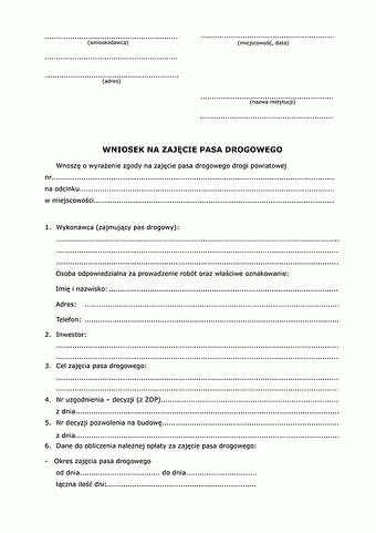 WoZPD Wniosek o zajęcie pasa drogowego