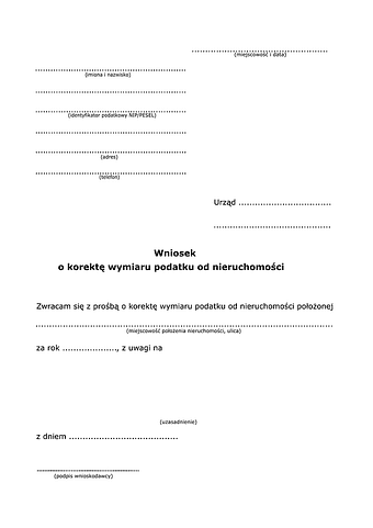 WoKWPN Wniosek o korektę wymiaru podatku od nieruchomości