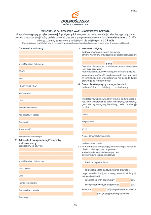 WoOWP-D (archiwalny) Wniosek o określenie warunków przyłączenia Dolnośląska Spółka Gazownictwa