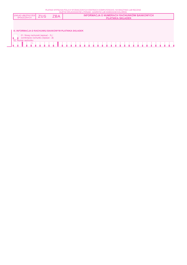 ZUS ZBA Załącznik do informacji o numerach rachunków bankowych płatnika składek - z wysyłką do PUE ZUS