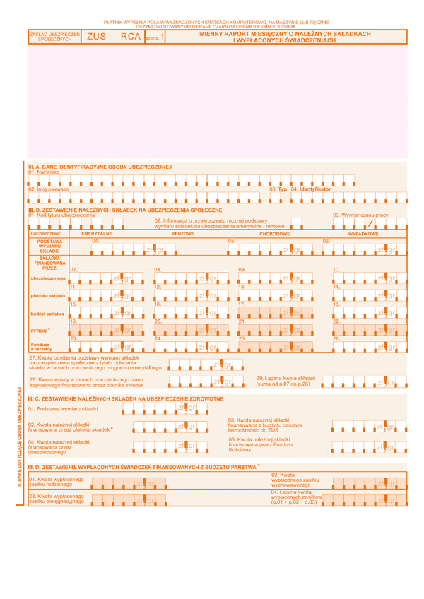 ZUS RCA zal (archiwalny) Załącznik do imiennego raportu miesięcznego o należnych składkach i wypłaconych świadczeniach - z wysyłką do PUE ZUS