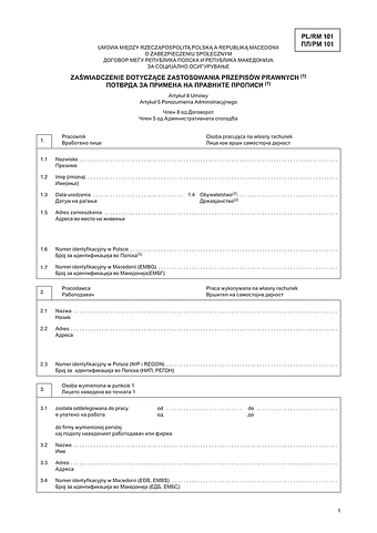 ZUS PL-RM 101 Zaświadczenie dotyczące zastosowania przepisów prawnych - z wysyłką do PUE ZUS
