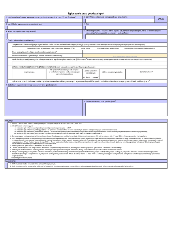 GEO ZG-3 Zgłoszenie prac geodezyjnych