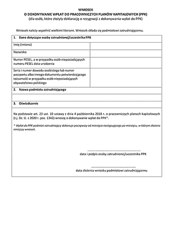 WDW-PPK Wniosek o dokonanie wpłat do PPK