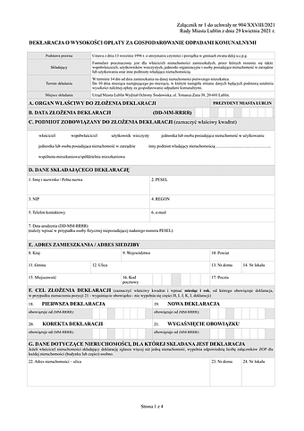 DWOOK-L Deklaracja o wysokości opłaty za gospodarowanie odpadami komunalnymi - Lublin