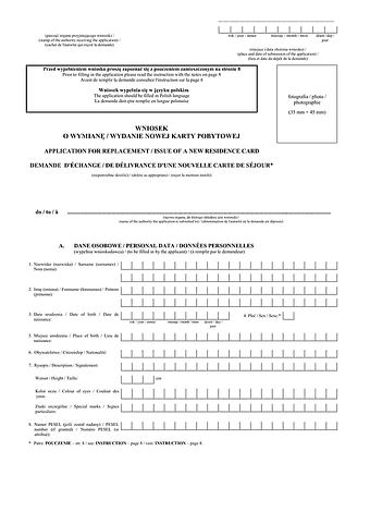 WoWWKP Wniosek o wydanie/wymianę nowej karty pobytowej (UE)