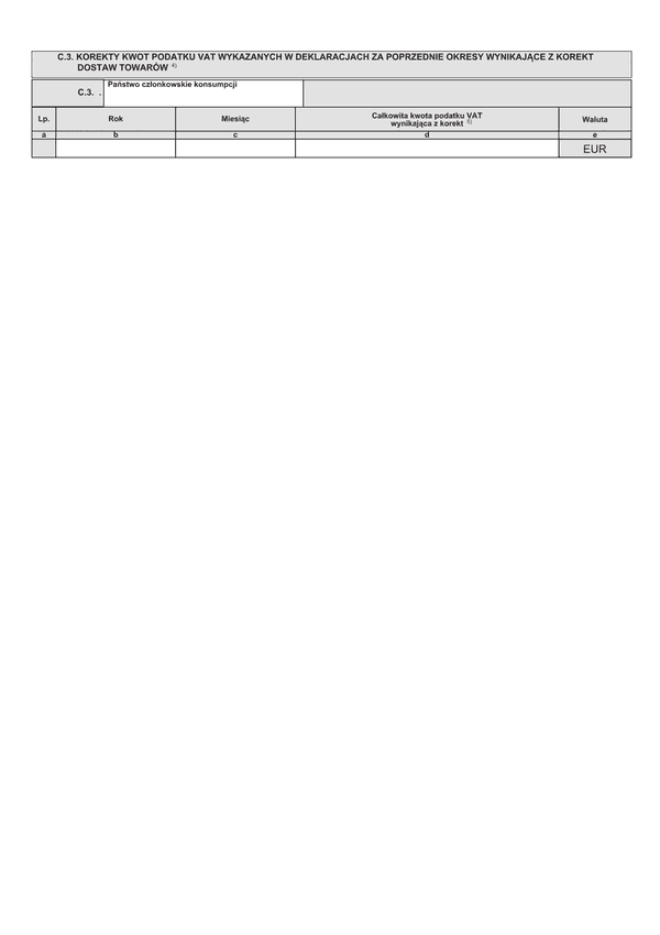 VII-DO (IOSS) zał. C.3 Deklaracja dla rozliczenia podatku VAT w zakresie procedury importu - korekty kwot podatku VAT wykazanych w deklaracjach za poprzednie okresy wynikające z korekt dostaw towarów