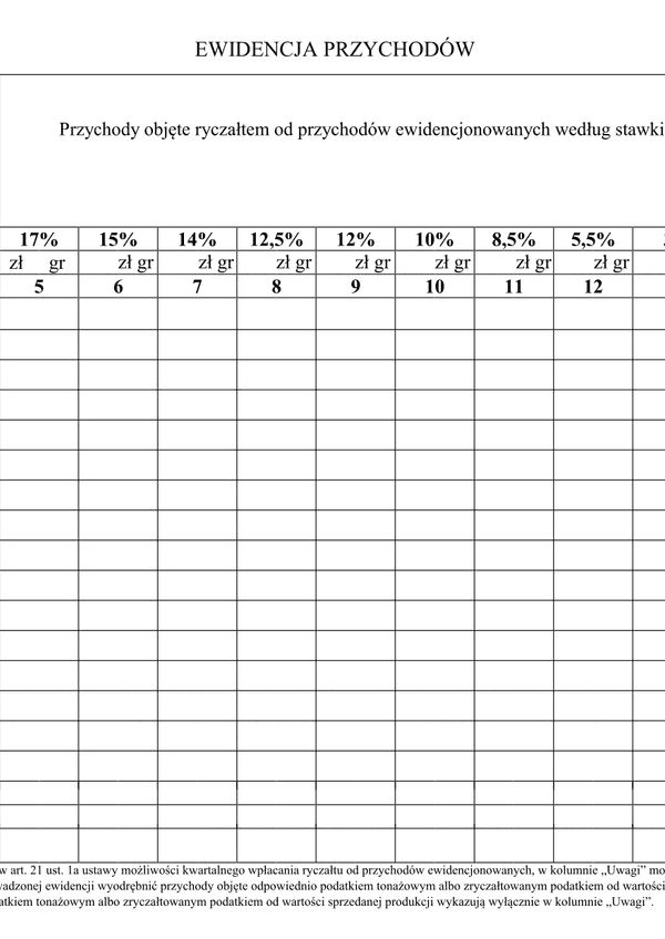 EPR-zal Ewidencja przychodów ryczałtowych - załącznik
