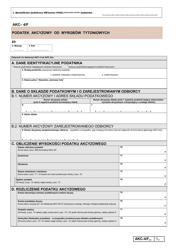 AKC-4/F (8) Podatek akcyzowy od wyrobów tytoniowych 