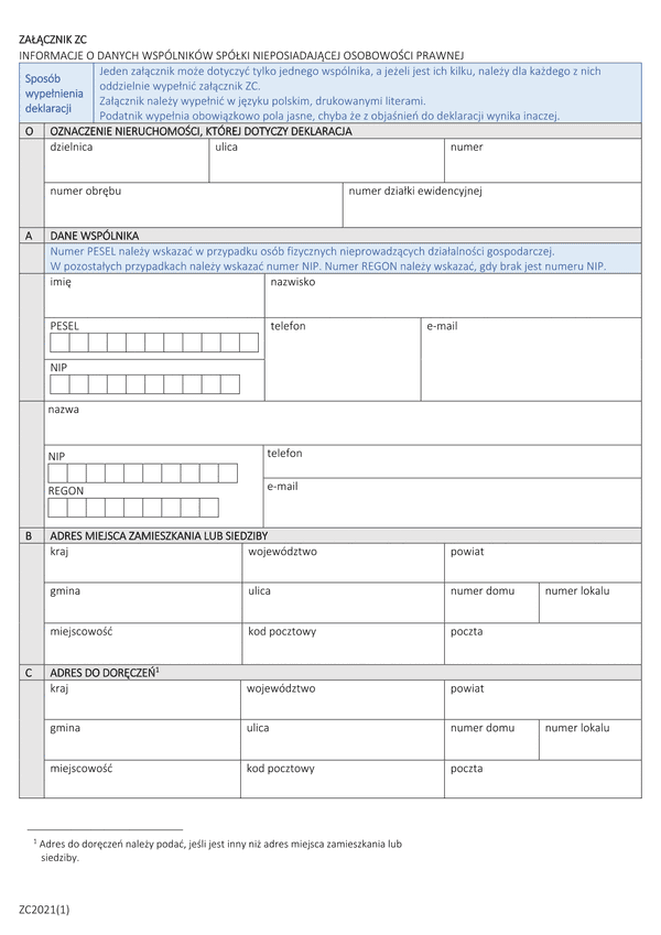 ZC Załącznik do deklaracji DL i DN - Informacje o danych wspólników spółki nieposiadającej osobowości prawnej