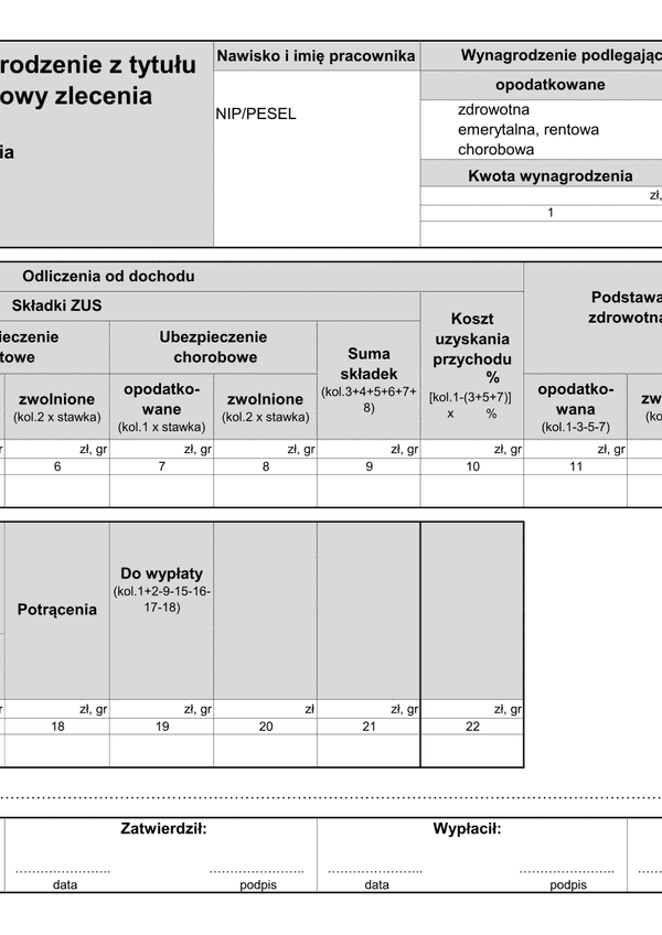 ZLP (archiwalny) (2022) Wynagrodzenie z tytułu umowy zlecenia (lista płac)