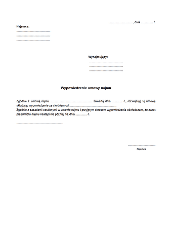 WUN Wypowiedzenie umowy najmu (Najemca)