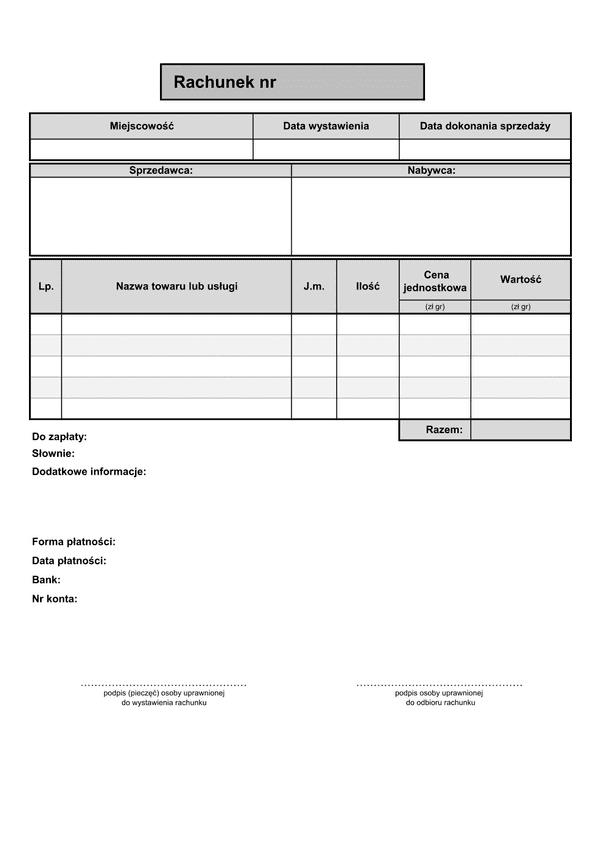 RACH5  (archiwalny) Rachunek (do sprzedaży bez VAT) 5 pozycji