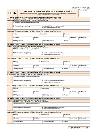 DJ-A Informacja o współwłaścicielach nieruchomości do deklaracji o wysokości opłaty za gospodarowanie odpadami komunalnymi - załącznik do deklaracji DJ - Kraków