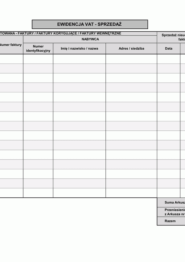 EF (archiwalny) Ewidencja VAT - sprzedaż