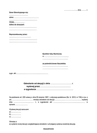 ODUS Odwołanie od decyzji Urzędu Skarbowego