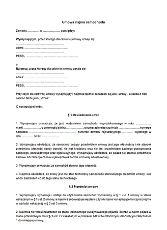 UNS Umowa najmu samochodu