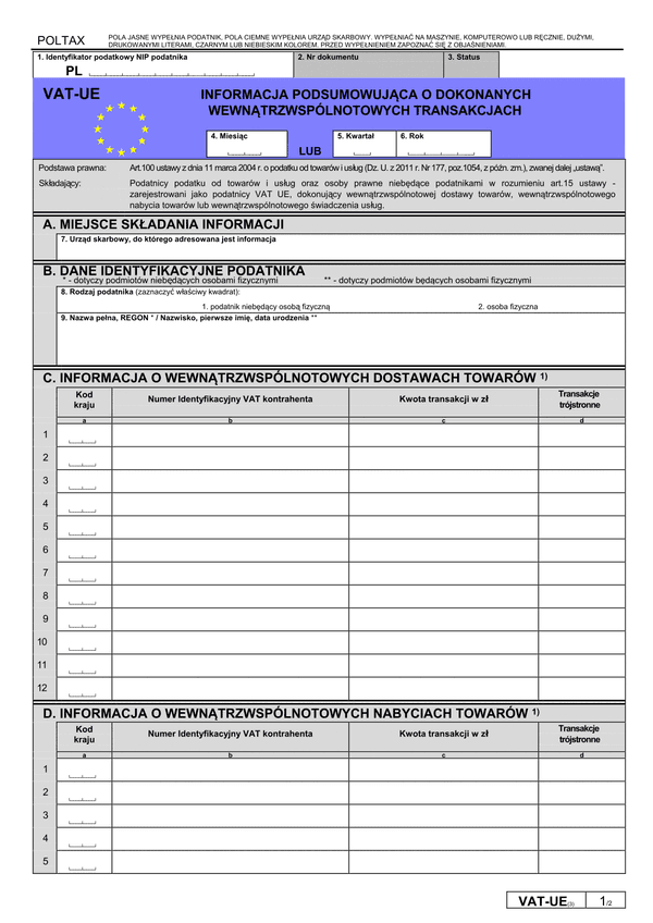 VAT-UE (3) (archiwalny) Informacja podsumowująca o dokonanych wewnątrzwspólnotowych transakcjach