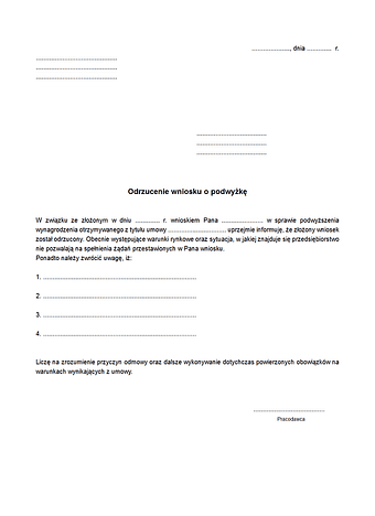 OWoP Odrzucenie wniosku o podwyżkę