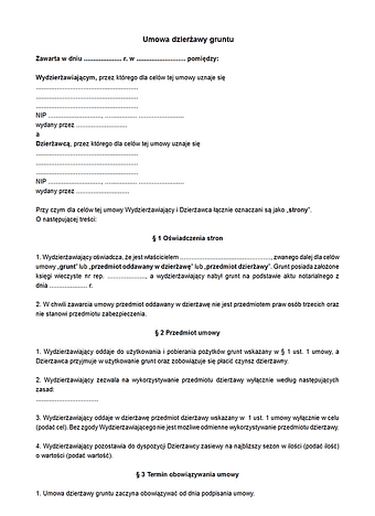 UDG Umowa dzierżawy gruntu