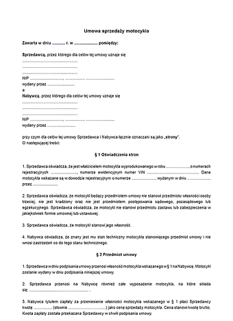 USM Umowa sprzedaży motocykla