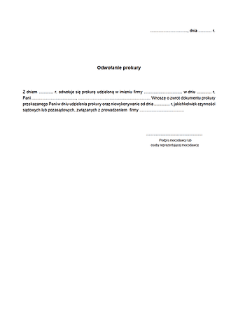 ODWPR Odwołanie prokury