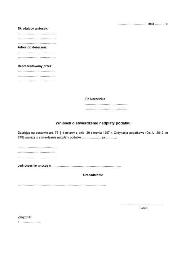 Wniosek o stwierdzenie nadpłaty podatku