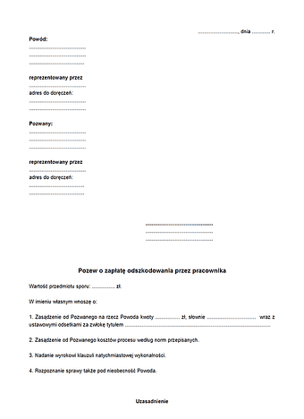 POZOP Pozew o zapłatę odszkodowania przez pracownika