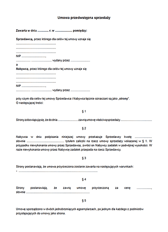UPS Umowa przedwstępna sprzedaży