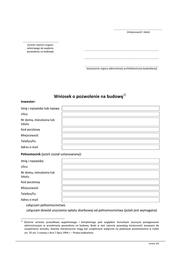 WoPB (archiwalny) Wniosek o pozwolenie na budowę