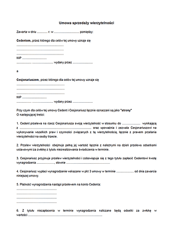 USW Umowa sprzedaży wierzytelności