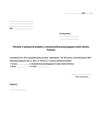 WoPP Wniosek o potrącenie podatku/zaległości podatkowej z wierzytelnością przysługującą wobec Skarbu Państwa/gminy/powiatu/województwa