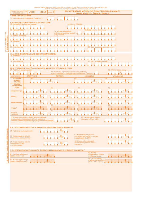 ZUS RCA (archiwalny) Imienny raport miesięczny o należnych składkach i wypłaconych świadczeniach