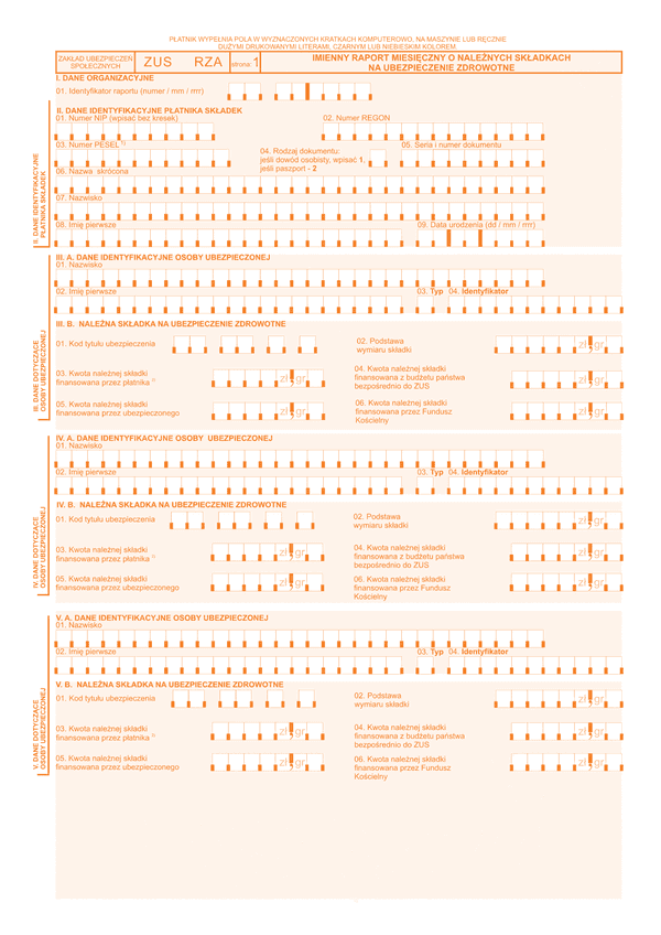 ZUS RZA (archiwalny) Imienny raport miesięczny o należnych składkach na ubezpieczenie zdrowotne