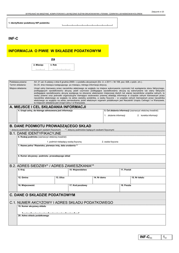 INF-C (4) (od 2013) Informacja o piwie w składzie podatkowym 