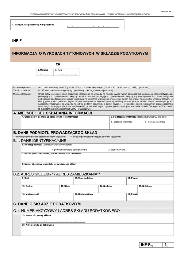 INF-F (4) (od 2013) Informacja o wyrobach tytoniowych w składzie podatkowym