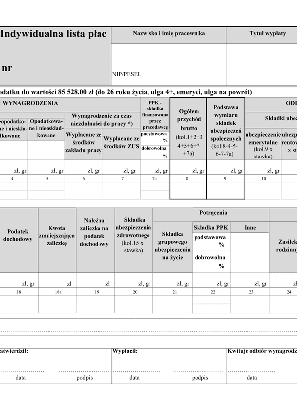 ILP (archiwalny) (2022) Indywidualna lista płac (umowa o pracę)