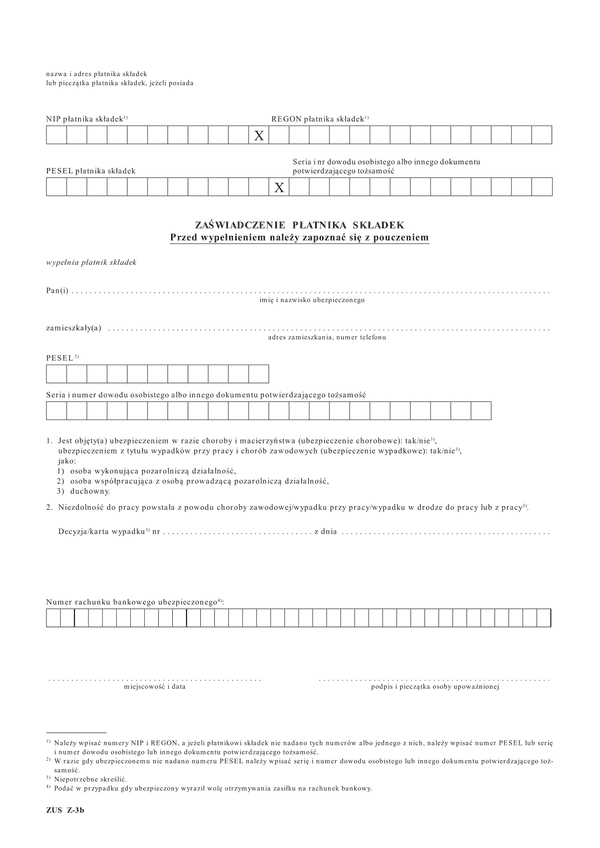ZUS Z-3b (od 2014) (archiwalny) Zaświadczenie płatnika składek