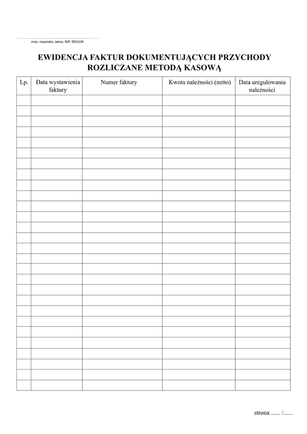 EFDp Ewidencja faktur dokumentujących przychody rozliczane metodą kasową
