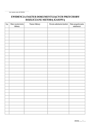 EFDp Ewidencja faktur dokumentujących przychody rozliczane metodą kasową