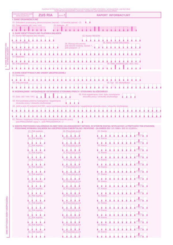 ZUS RIA (archiwalny) Raport informacyjny