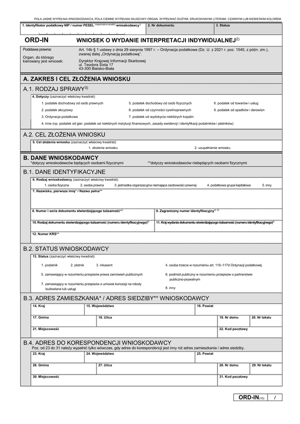 ORD-IN (10) (archiwalny) Wniosek o wydanie interpretacji indywidualnej