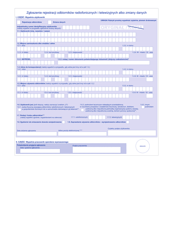 WoRORT (od 2014) Zgłoszenie rejestracji odbiorników radiofonicznych i telewizyjnych albo zmiana danych
