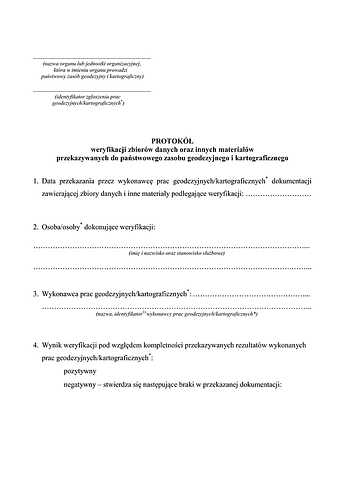 PWZD Protokół weryfikacji zbiorów danych oraz innych materiałów przekazywanych do państwowego zasobu geodezyjnego i kartograficznego