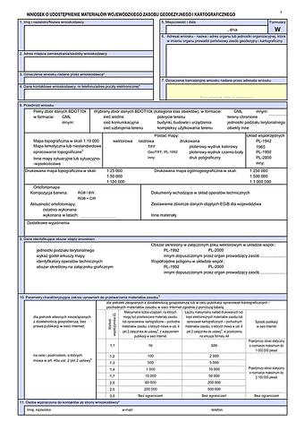 W Wniosek o udostępnienie materiałów wojewódzkiego zasobu geodezyjnego i kartograficznego