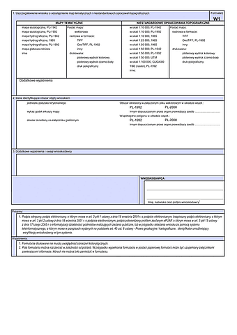 W1 Wniosek o udostępnienie materiałów wojewódzkiego zasobu geodezyjnego i kartograficznego