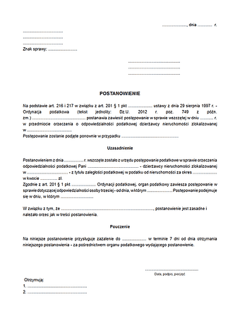 PoZPOP Postanowienie o zawieszeniu postępowania w sprawie odpowiedzialności dzierżawcy